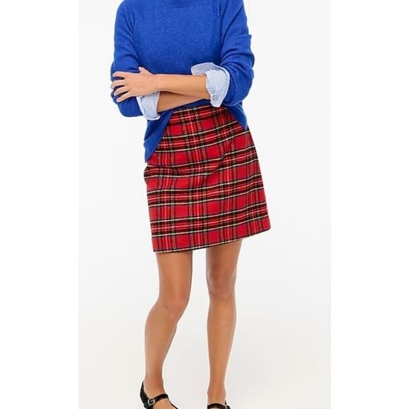 J. Crew Factory Red Wool Blend Tartan Plaid A-Line Mini Skirt Preppy | 14 NWT - Picture 6 of 16